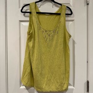 Eileen Fisher Linen Tank Womens Largr Yellow Green Sequins Embellished